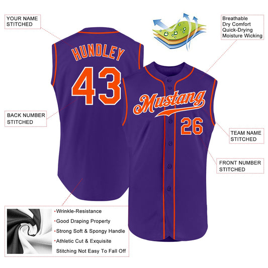 Custom Purple Orange-White Authentic Sleeveless Baseball Jersey - Sky-Custom