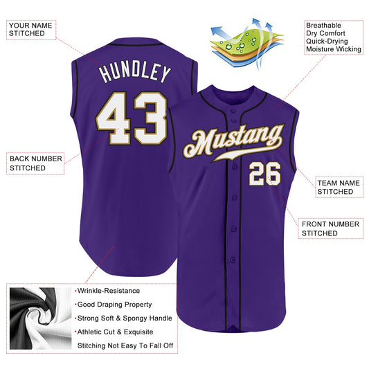 Custom Purple White-Old Gold Authentic Sleeveless Baseball Jersey - Sky-Custom