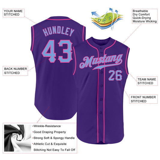 Custom Purple Light Blue-Pink Authentic Sleeveless Baseball Jersey - Sky-Custom