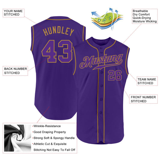 Custom Purple Purple-Old Gold Authentic Sleeveless Baseball Jersey - Sky-Custom