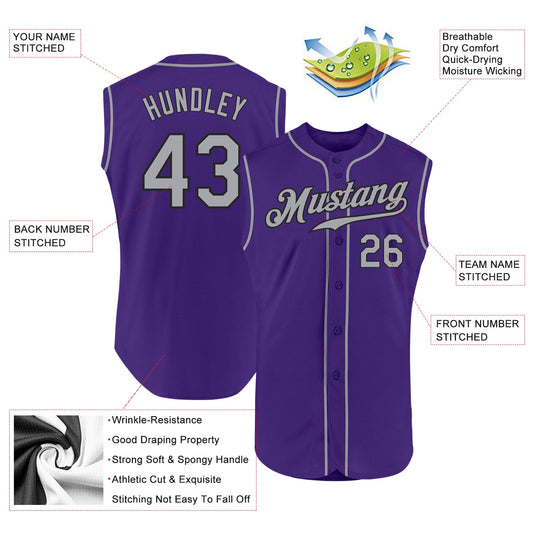 Custom Purple Gray-Black Authentic Sleeveless Baseball Jersey - Sky-Custom
