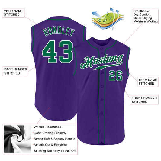 Custom Purple Kelly Green-White Authentic Sleeveless Baseball Jersey - Sky-Custom