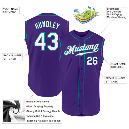 Custom Purple White-Teal Authentic Sleeveless Baseball Jersey - Sky-Custom