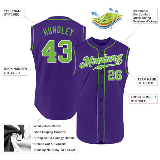 Custom Purple Neon Green-White Authentic Sleeveless Baseball Jersey - Sky-Custom