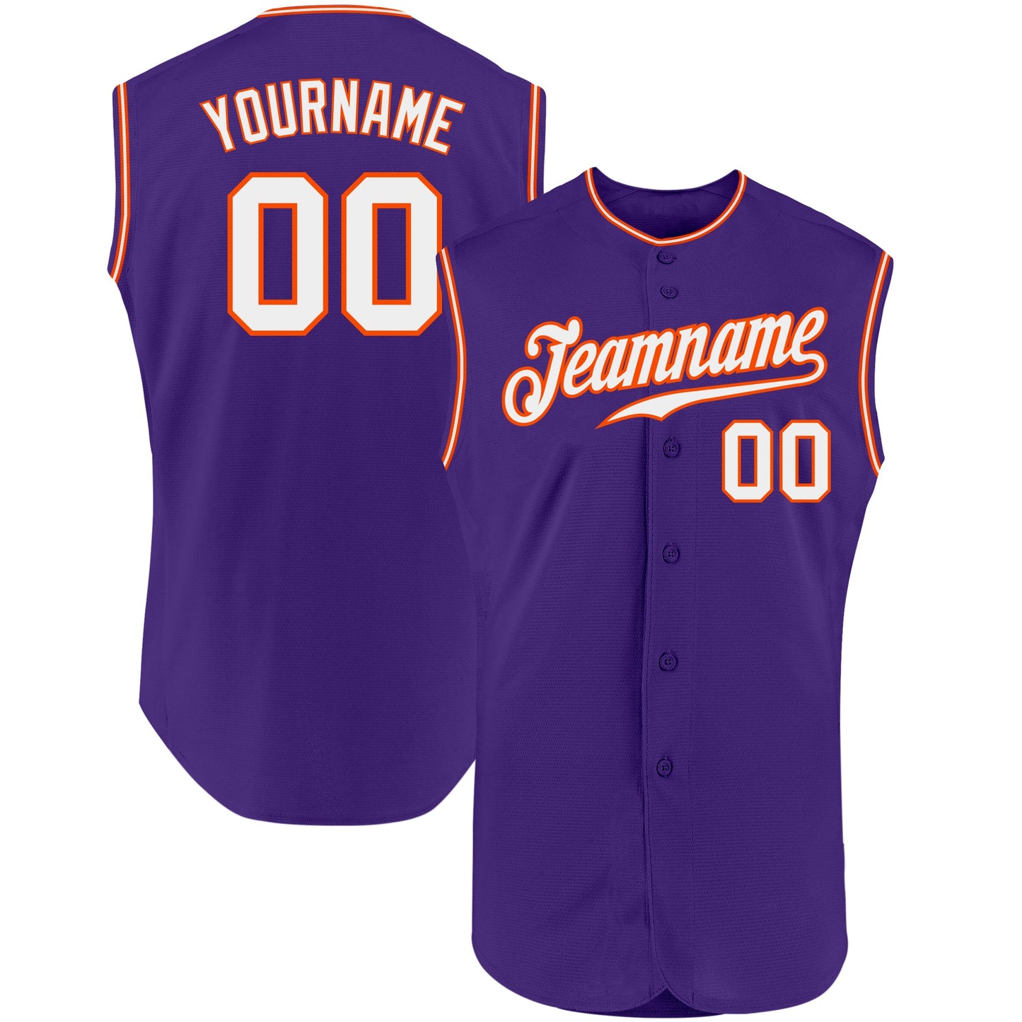 Custom Purple White-Orange Authentic Sleeveless Baseball Jersey - Sky-Custom
