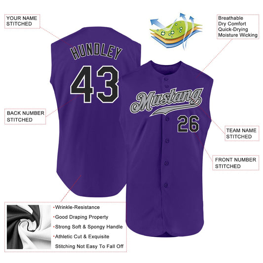 Custom Purple Black-White Authentic Sleeveless Baseball Jersey - Sky-Custom