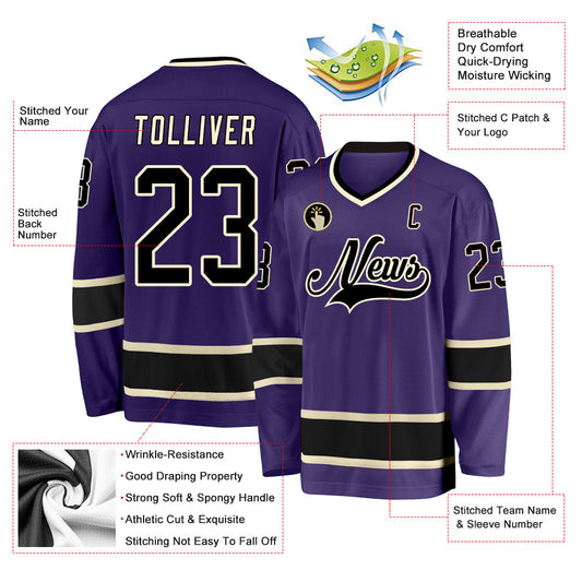 Custom Purple Black-Cream Hockey Jersey - Sky-Custom