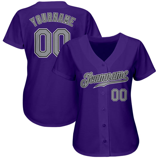 Custom Purple Gray-Black Authentic Baseball Jersey - Sky-Custom