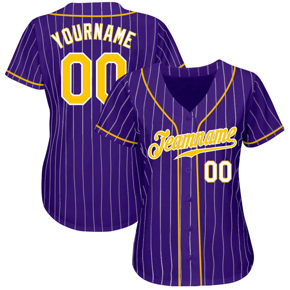 Custom Purple White Pinstripe Gold-White Authentic Baseball Jersey - Sky-Custom