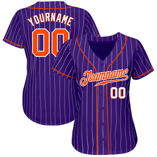 Custom Purple White Pinstripe Orange-White Authentic Baseball Jersey - Sky-Custom