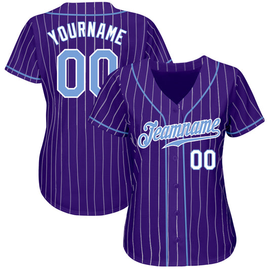 Custom Purple White Pinstripe Light Blue-White Authentic Baseball Jersey - Sky-Custom