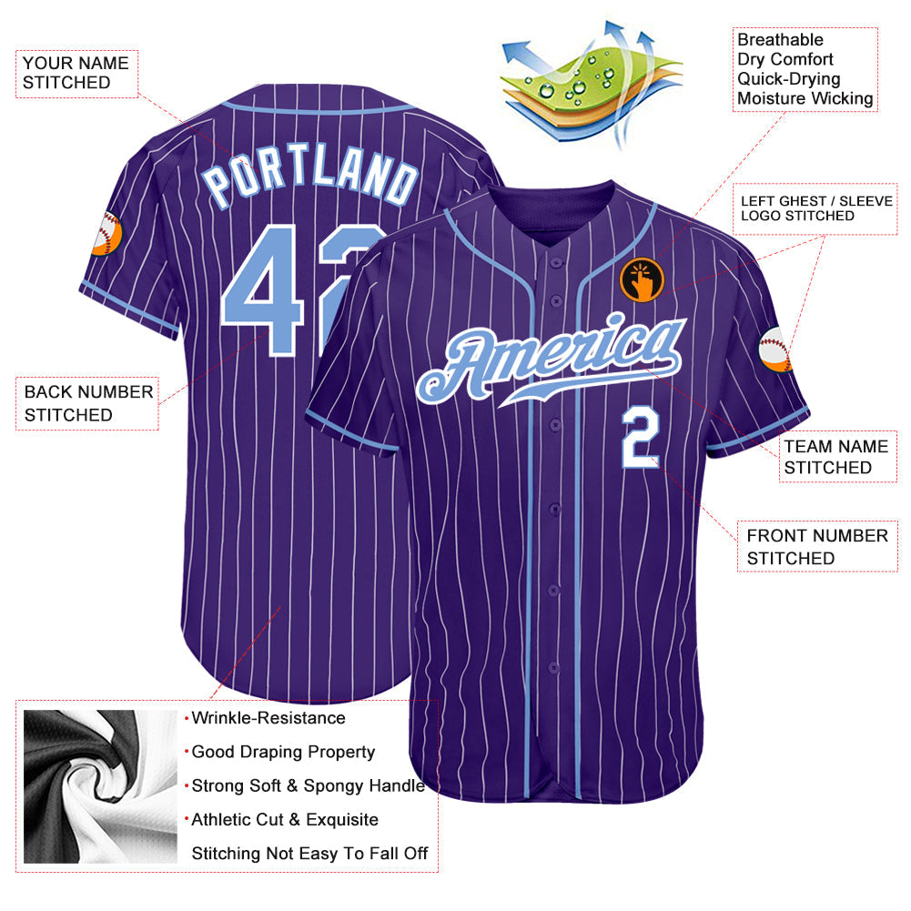 Custom Purple White Pinstripe Light Blue-White Authentic Baseball Jersey - Sky-Custom