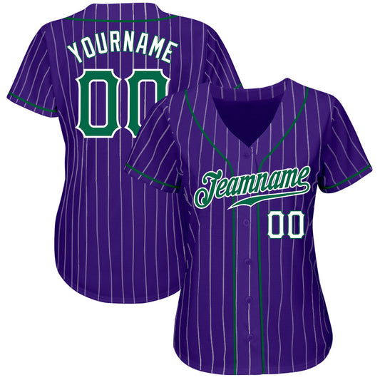 Custom Purple White Pinstripe Kelly Green-White Authentic Baseball Jersey - Sky-Custom