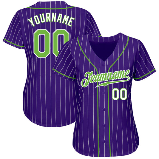 Custom Purple White Pinstripe Neon Green-White Authentic Baseball Jersey - Sky-Custom