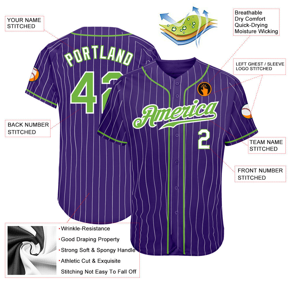 Custom Purple White Pinstripe Neon Green-White Authentic Baseball Jersey - Sky-Custom