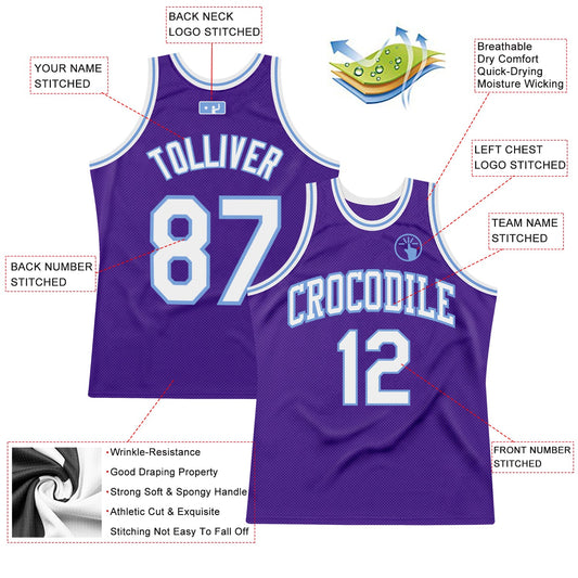 Custom Purple White-Light Blue Authentic Throwback Basketball Jersey - Sky-Custom