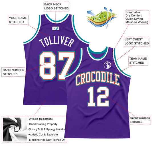 Custom Purple White-Teal Authentic Throwback Basketball Jersey - Sky-Custom