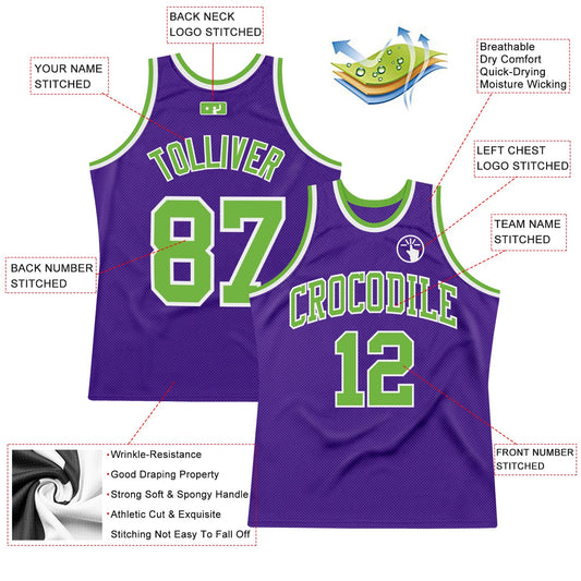 Custom Purple Neon Green-White Authentic Throwback Basketball Jersey - Sky-Custom