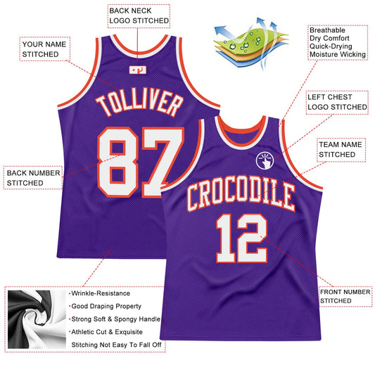 Custom Purple White-Orange Authentic Throwback Basketball Jersey - Sky-Custom