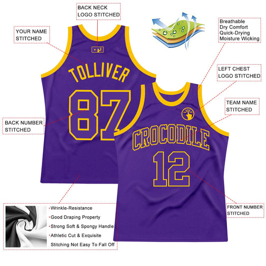 Custom Purple Purple-Gold Authentic Throwback Basketball Jersey - Sky-Custom