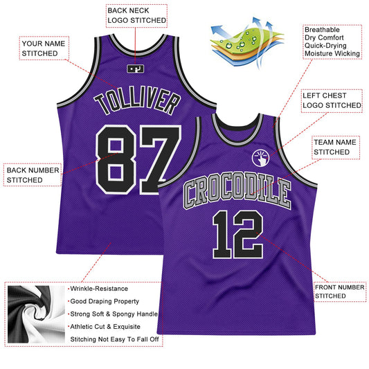 Custom Purple Black-White Authentic Throwback Basketball Jersey - Sky-Custom