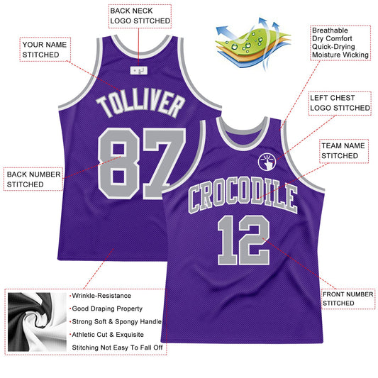 Custom Purple Gray-White Authentic Throwback Basketball Jersey - Sky-Custom