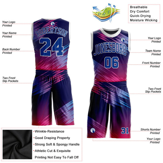Custom Purple Royal-Pink Round Neck Sublimation Basketball Suit Jersey - Sky-Custom