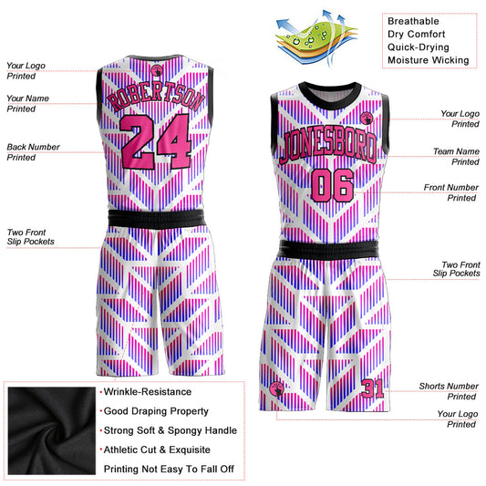 Custom Purple Pink-Black Round Neck Sublimation Basketball Suit Jersey - Sky-Custom