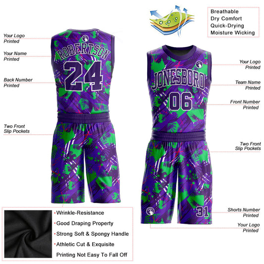 Custom Purple Purple-White Music Festival Round Neck Sublimation Basketball Suit Jersey - Sky-Custom