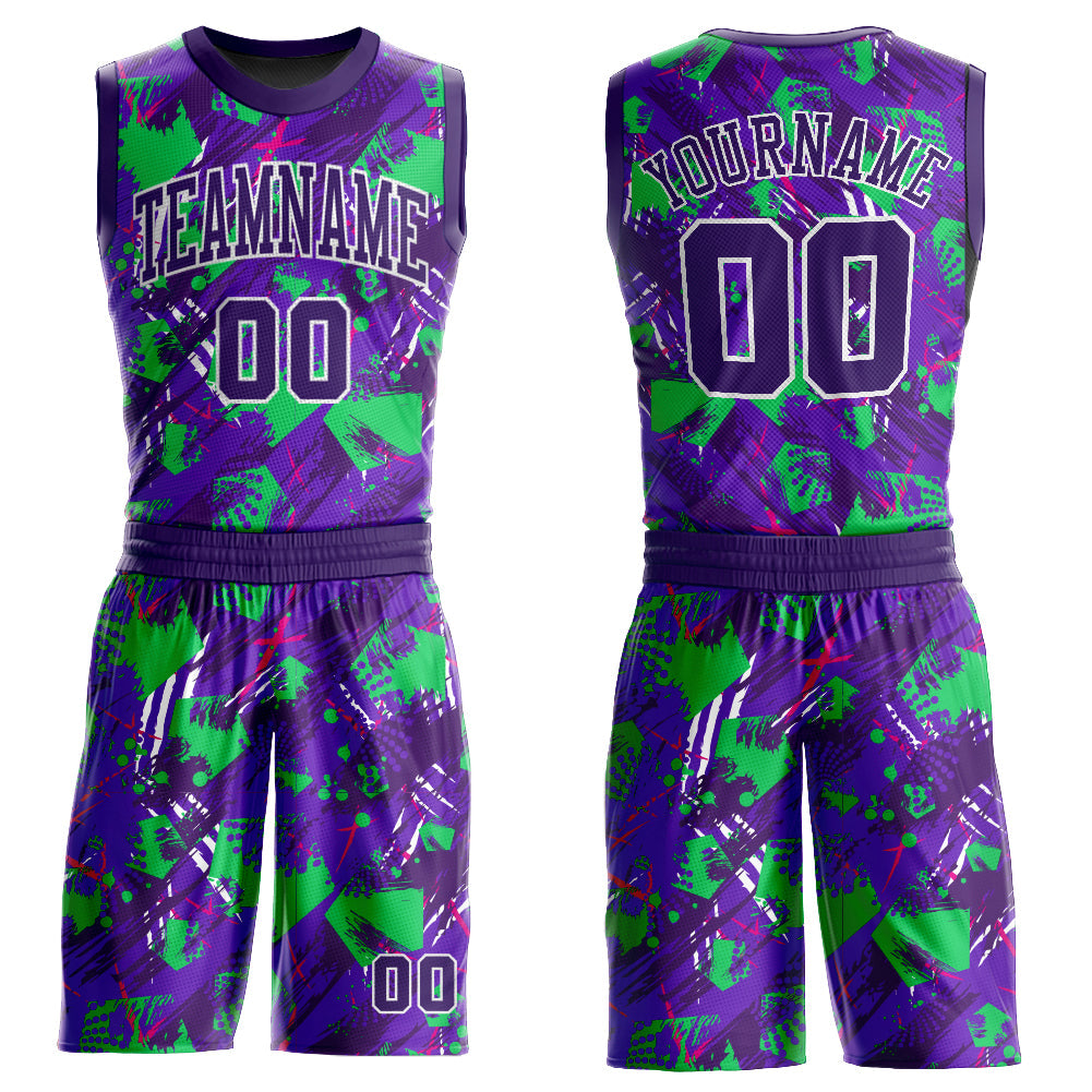 Custom Purple Purple-White Music Festival Round Neck Sublimation Basketball Suit Jersey - Sky-Custom