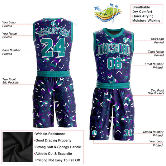 Custom Purple Aqua-White Music Festival Round Neck Sublimation Basketball Suit Jersey - Sky-Custom