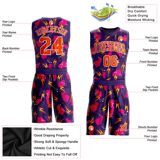 Custom Purple Orange-Gold Music Festival Round Neck Sublimation Basketball Suit Jersey - Sky-Custom