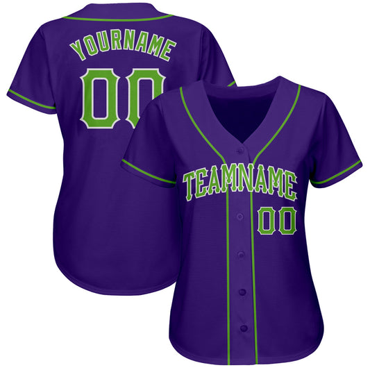 Custom Purple Neon Green-White Authentic Baseball Jersey - Sky-Custom