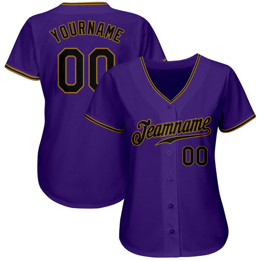 Custom Purple Black-Old Gold Authentic Baseball Jersey - Sky-Custom