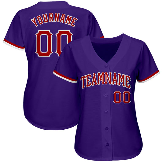 Custom Purple Red-White Authentic Baseball Jersey - Sky-Custom
