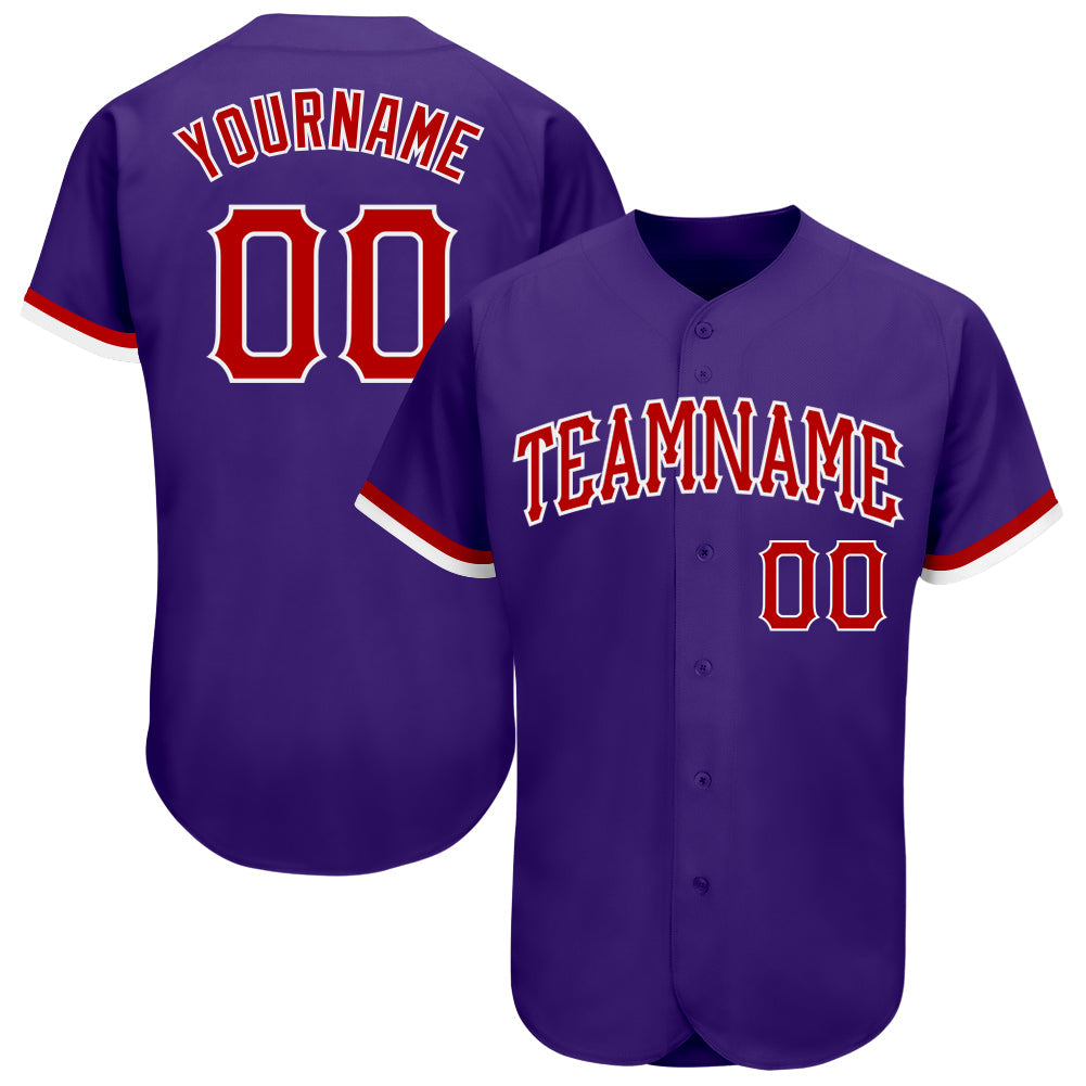 Custom Purple Red-White Authentic Baseball Jersey - Sky-Custom