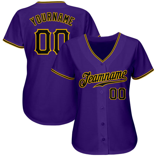 Custom Purple Black-Gold Authentic Baseball Jersey - Sky-Custom