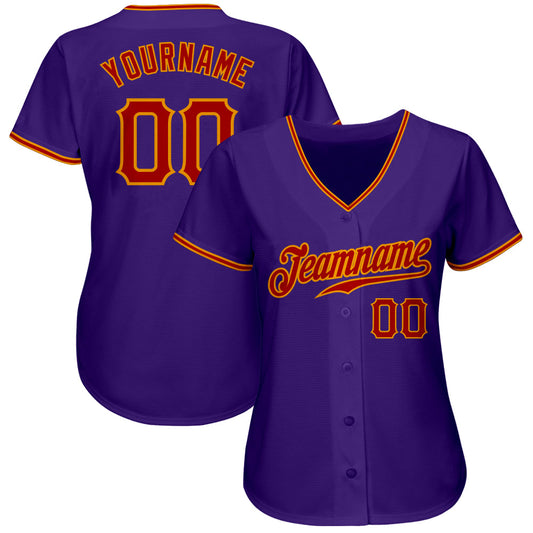 Custom Purple Red-Gold Authentic Baseball Jersey - Sky-Custom