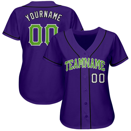 Custom Purple Neon Green White-Black Authentic Baseball Jersey - Sky-Custom