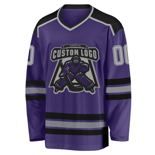 Custom Purple Gray Black-White Hockey Jersey - Sky-Custom