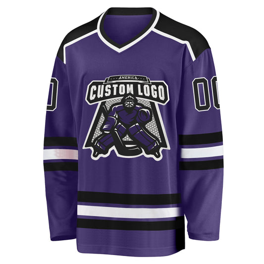 Custom Purple Black-White Hockey Jersey - Sky-Custom