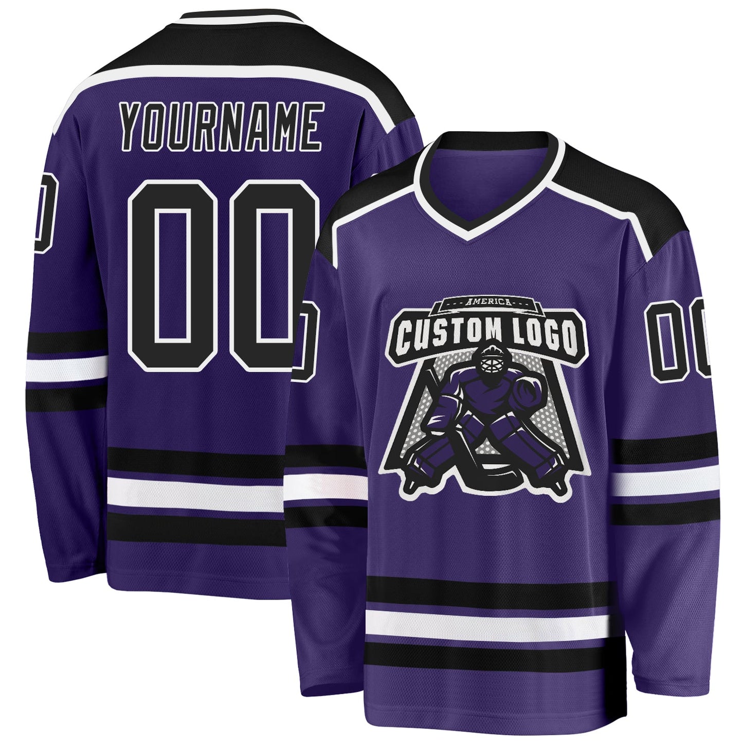 Custom Purple Black-White Hockey Jersey - Sky-Custom