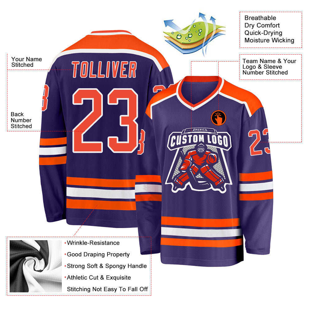 Custom Purple Orange-White Hockey Jersey - Sky-Custom
