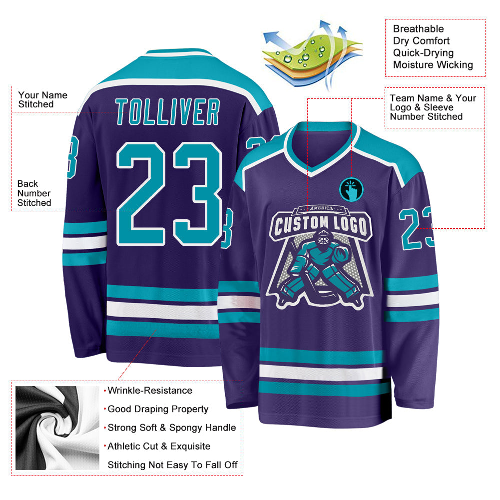 Custom Purple Teal-White Hockey Jersey - Sky-Custom