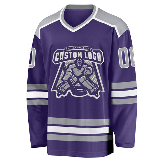 Custom Purple Gray-White Hockey Jersey - Sky-Custom