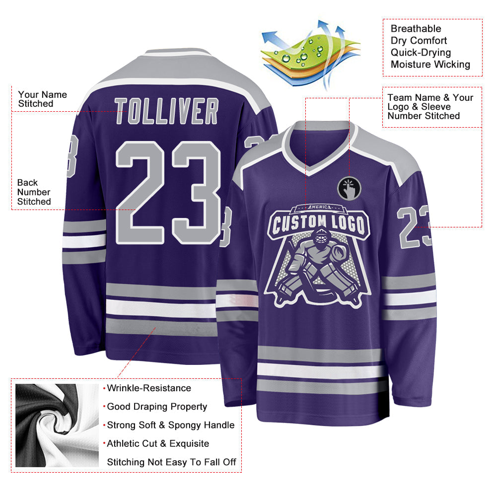 Custom Purple Gray-White Hockey Jersey - Sky-Custom