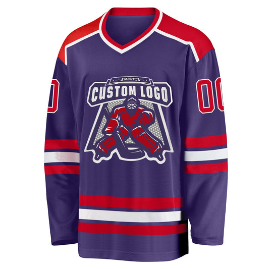 Custom Purple Red-White Hockey Jersey - Sky-Custom