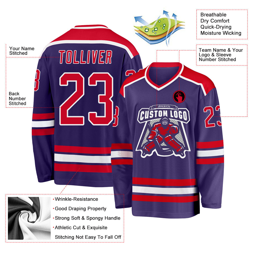Custom Purple Red-White Hockey Jersey - Sky-Custom