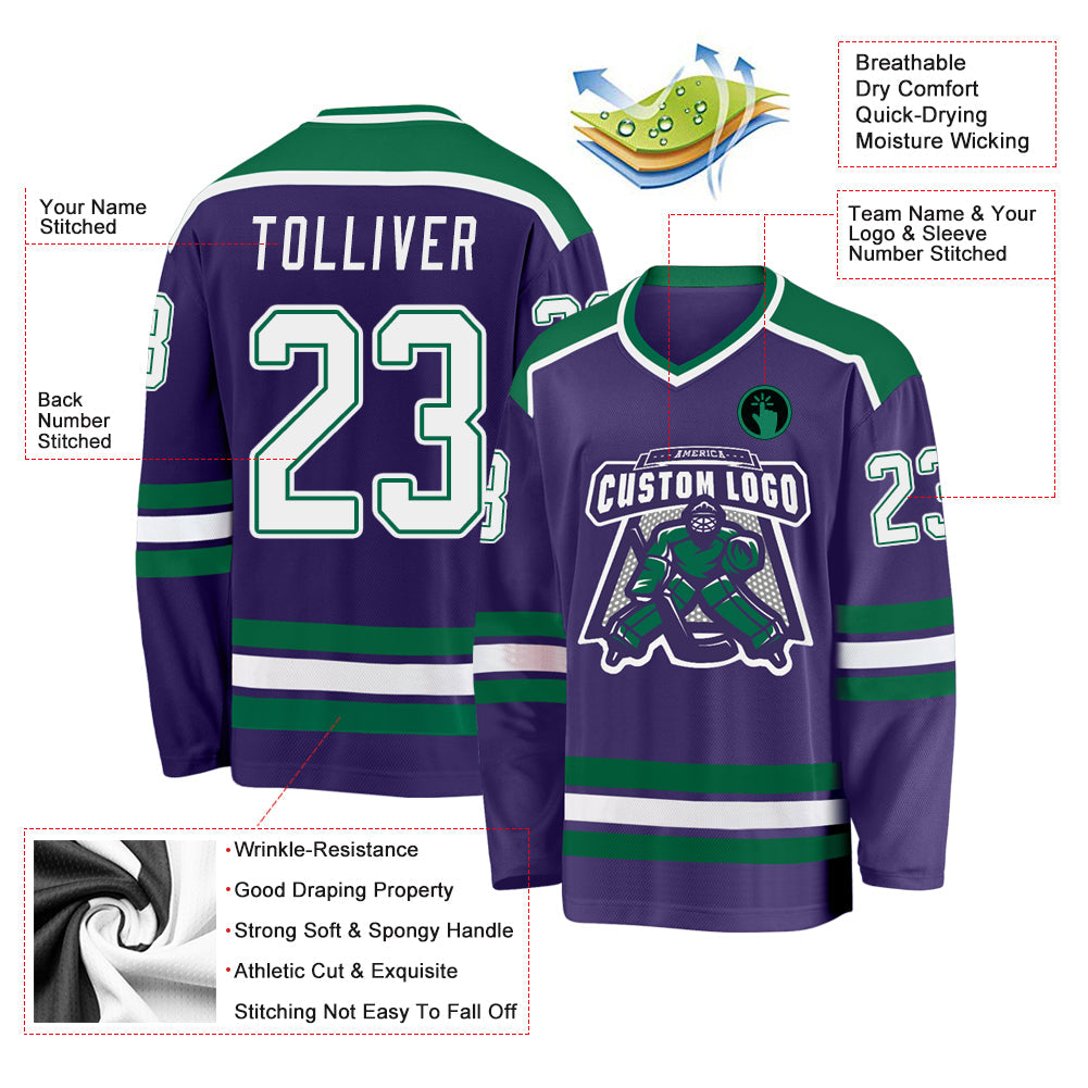 Custom Purple White-Kelly Green Hockey Jersey - Sky-Custom