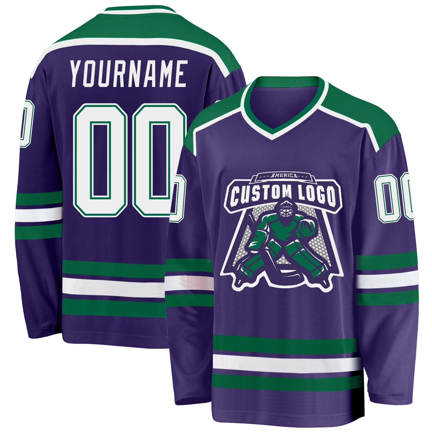 Custom Purple White-Kelly Green Hockey Jersey - Sky-Custom